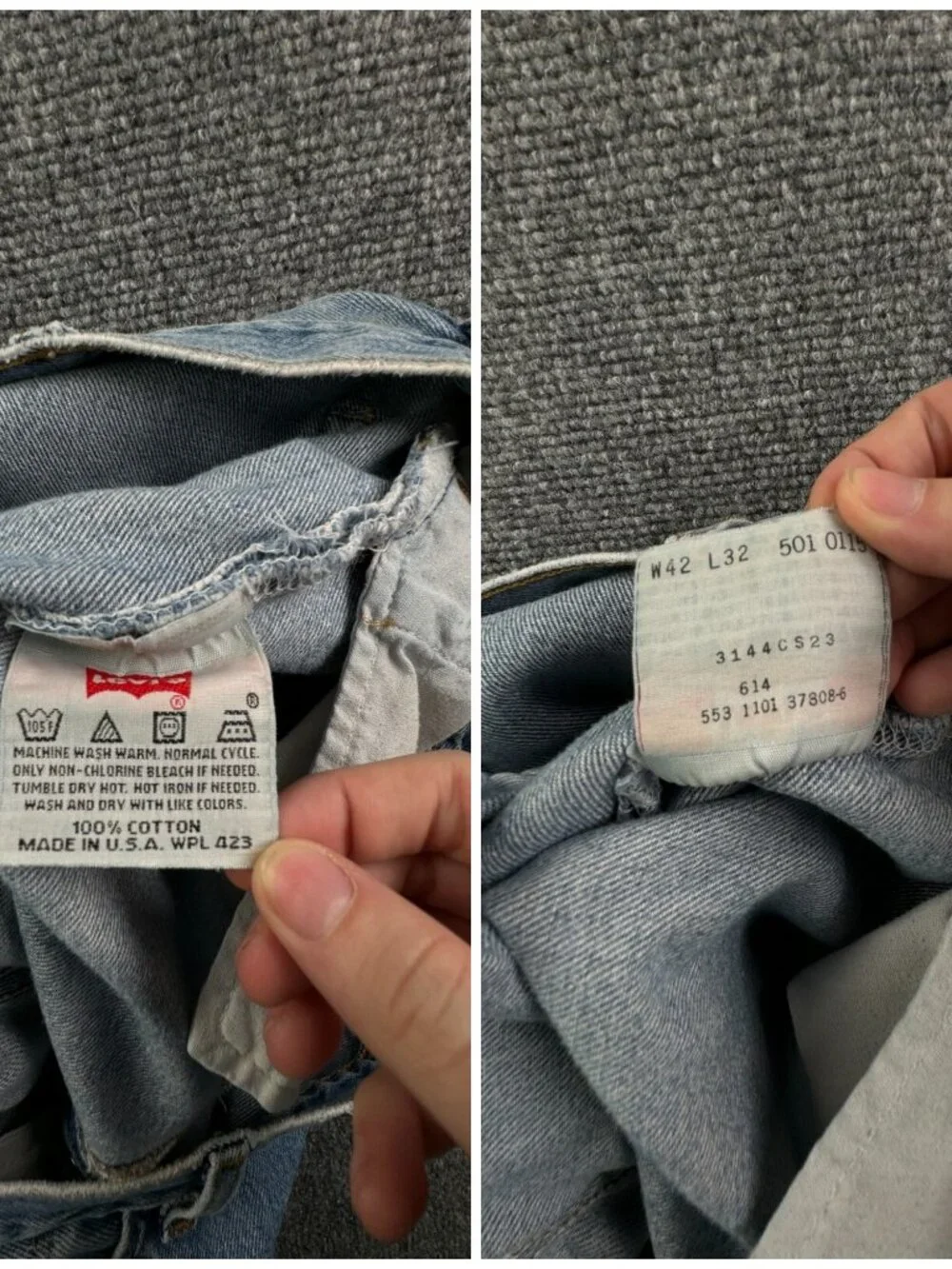 VTG Levi’s 501 Button Fly Denim Jeans Blue ACTL 38x27 Red Tab USA Classic Adult